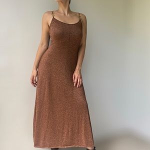 RIXO Metallic Sleeveless Scoop Neck Maxi Dress With Swirl Strap Details - XS